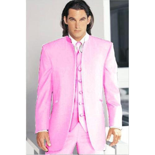 Custom Made Groom Tuxedo Groomsmen Mandarin Lapel Wedding/Dinner/Evening Suits Best Man Bridegroom (Jacket+Pants+Tie+Vest) B136