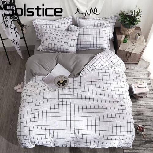 Solstice Home Textile Black Lattice Duvet Cover Pillowcase Bed Sheet Simple Boy Girls Bedding Sets 3/4Pcs Single Double Bedlinen
