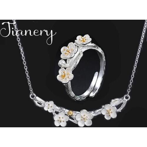 Bridal Jewelry Sets Fashion Plum Flower Rings Necklaces for Women Wedding Jewelry Bijoux