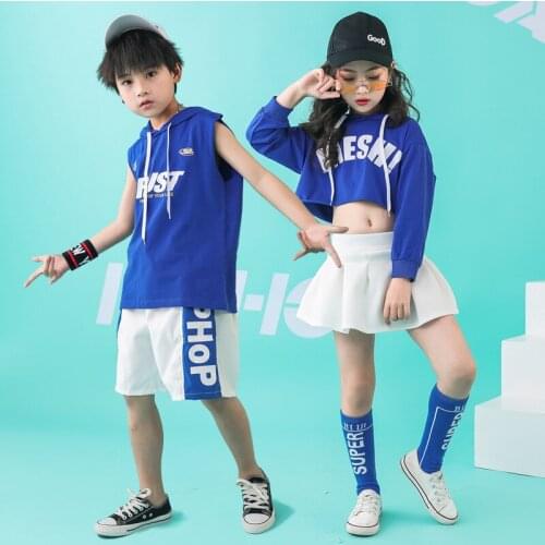 Boy Crop Hoodie Shorts Girl Hip Hop Hooded Tank Top Mini Skirt Kids Summer Street Dance Clothing Child Sport Costumes Outfits