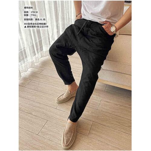 Spring and summer 2021 new loose drape mens black striped Capris mens casual pants k7037