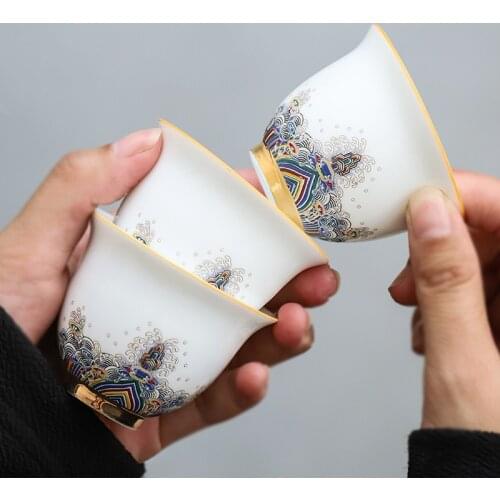 Japanese White Porcelain Master Cup Creative Color Enamel Teacup Household Kung Fu Water Mug Small Tea Bowl Office Drinkware