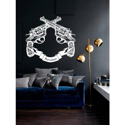 YOYOYU Art Home Decor Gun Revolver Weapon Shot Gun Bullets Shooting Gangsta Wall Decal Vinyl Sticker Bedroom Decoration WW-504