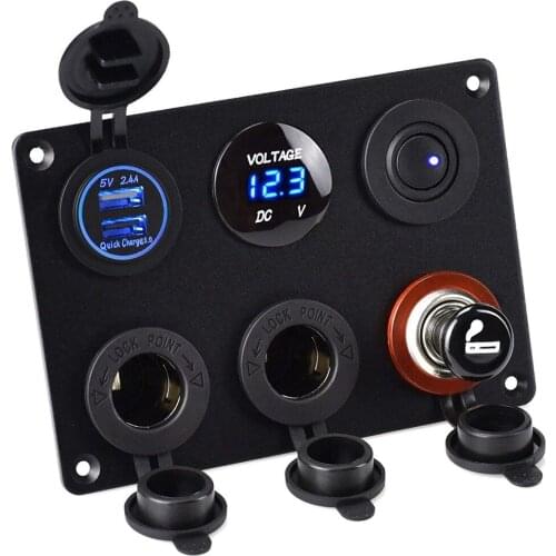 Dual USB Charger Socket QC 3.0 & 2.4A Voltmeter 12V Power Outlet Cigarette Lighter Adapter ON-Off Toggle Switch for car camper