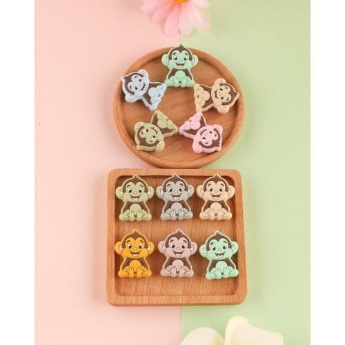 Sunrony 10Pcs Animal Monkey Shape Silicone Beads Baby Molar Teether Bead DIY Pacifier Chain Jewelry Accessories