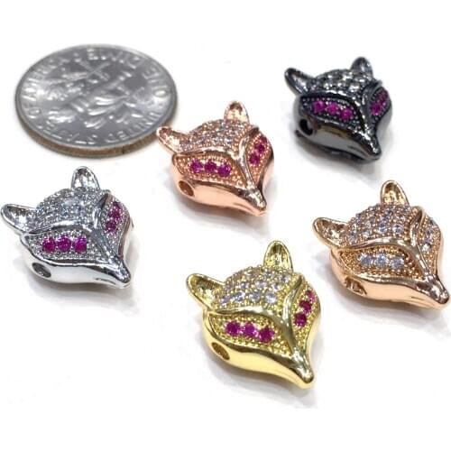 11x14mm Brass Micro Pave CZ Zircon Fox Spacer Charm Finding Beads for Accessories Bracelet Necklace DIY Jewelry Design Making