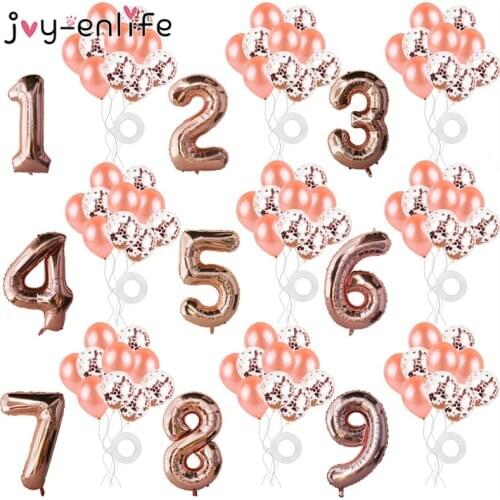 12pcs Rose Gold 40inch Number Foil Balloons Happy Birthday Balloons Baby Shower Kids 1st Birthday Party Decorations Balloons