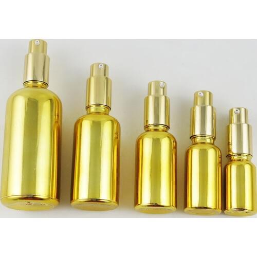 200 X High Quality Refillable Gold Glass Cream Shampoo Bottle With Gold Black Silver Pump 5ml 10ml 20ml 30ml 50ml 100ml