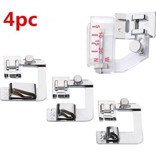 4pc Rolled Hem Pressure Foot Sewing MachineHemmer Foot Set 1/ 2 3/ 4 1Inch And Snap-on Adjustable Bias Binder Foot 5BB5337