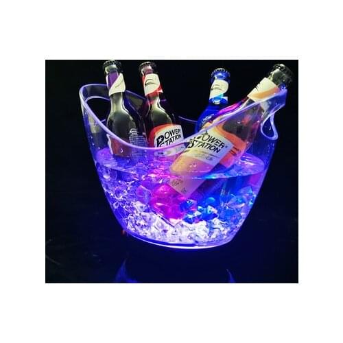 8L Rechargeable LED Ice Buckets Clear Acrylic Barrel Shape Luminous Wine Bottle Holder Nightclubs Light Up Champagne Beer Bucket
