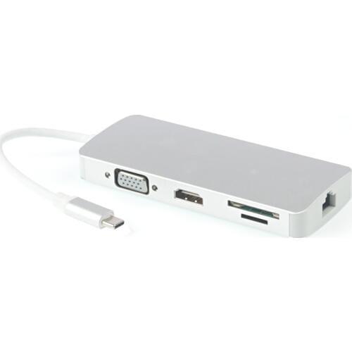 8IN1 Type C Hub Adapter with 4K@30Hz Female HDMI AND VGA TWO USB HUB For MacBOOK adapter