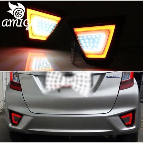 AMIGE Car LED Bumper Lights For Honda Fit Jazz 2015 2016 2017 Rear Fog Lamp Reverse Lamps Brake Reflector Turn Signal Taillight