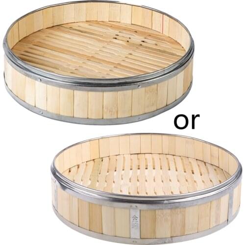 Bamboo Food Steamer with Stainless Steel Banding No Lid Kitchen Dumplings Basket Dropship