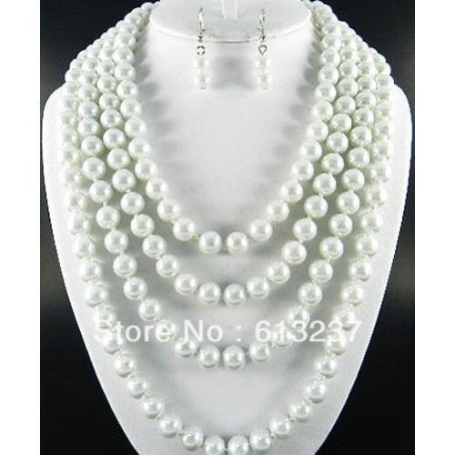 Wholesale new fashion white shell simulated-pearl 8mm round beads long chain necklace for women weiddings gift 90inch MY5193