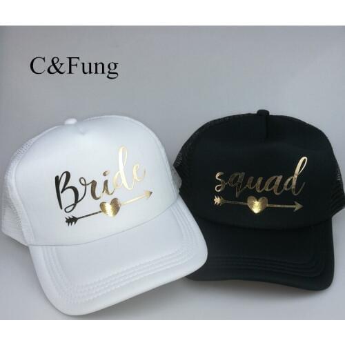 C&Fung BRIDE SQUAD Baseball Caps Hat Bride to be gold Arrow trucker hats Bachelor party Summer Hat bridesmaid wedding best gift