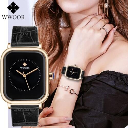 WWOOR Creative Ladies Black Fashion Japanese Quartz Ladies Watch Luxury Dress Leather Wrist Watch Reloj Mujer Womens Gift 2021