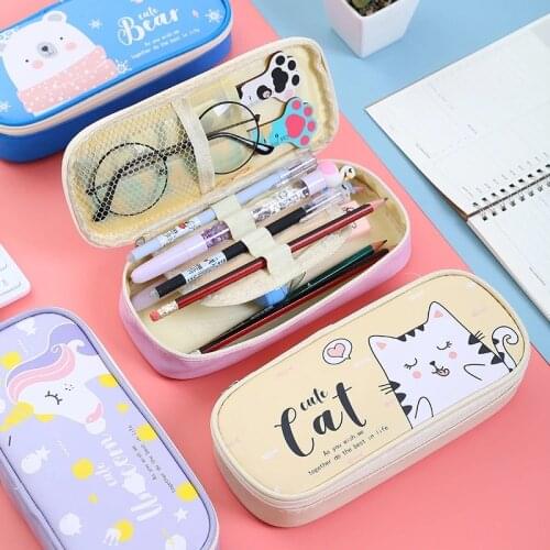 Kawaii School Pencil Case for Girls Boys Cat Unicorn PU Penal Pencilcase Large Pen Case Pencil Box Bag Pouch Stationary Supplies