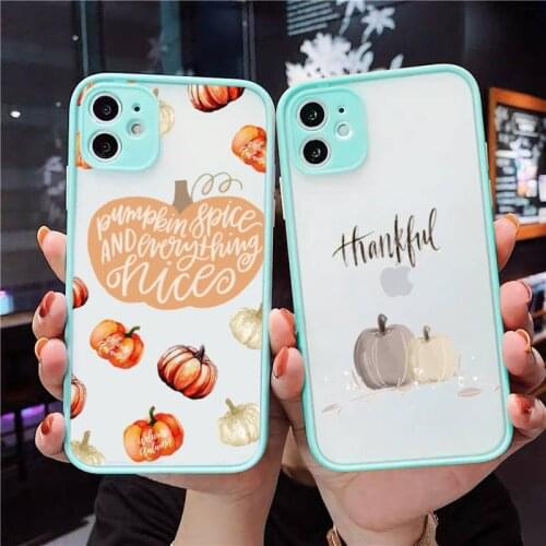 Autumn happy pumpkins Phone Case For iPhone 12 11 Mini Pro XR XS Max 7 8 Plus X Matte transparent blue Back Cover