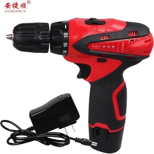 Anjieshun 12V Double Speed Electric Drill Cordless Hand Drill Mini Electric Screwdriver Rechargable Lithium Battery Drill Tool