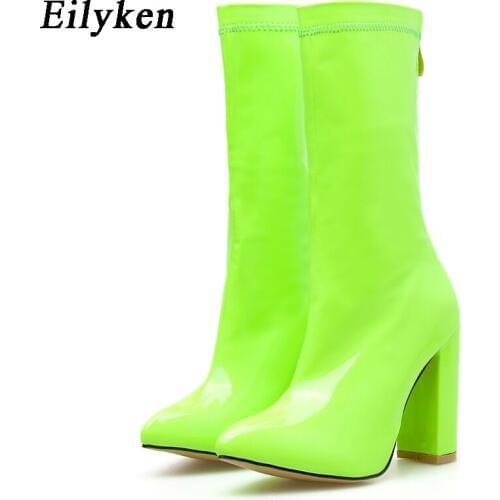 Eilyken Fashion Fluorescent green red Ankle ZIP Boots High Heels Women Autumn Sexy Chelsea Boots Pointed Toe Women Pumps