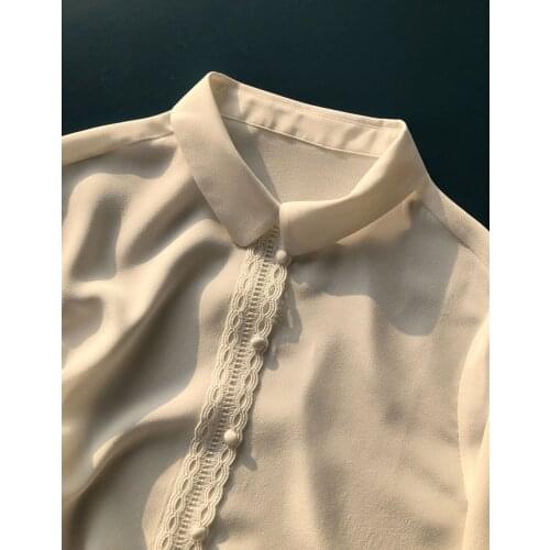 ElfStyle 100% Silk Ladies Top Quality Lace Patchwork Blouse Shirt Top With Long Sleeve