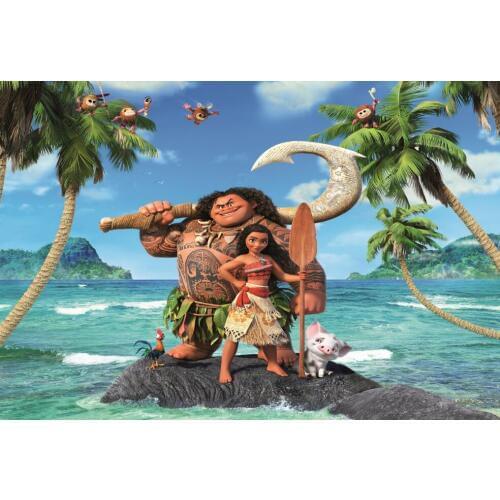 Custom Vinyl Cartoon Photography Backdrop Green Island Palm Trees Beach Custom Photo Backgrounds Studio Chilren Backdrops S-2749