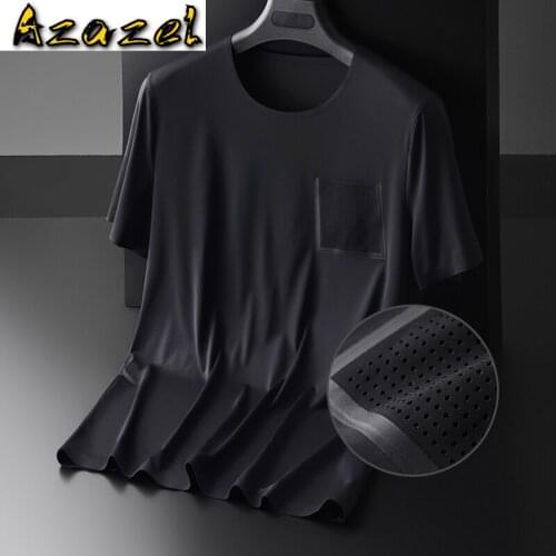 Azazel Summer Mens T-shirts Luxury Silky Fabric Solid Color Short Sleeve Men T-shirts Plus Size 4xl Slim Fit T-shirts Man