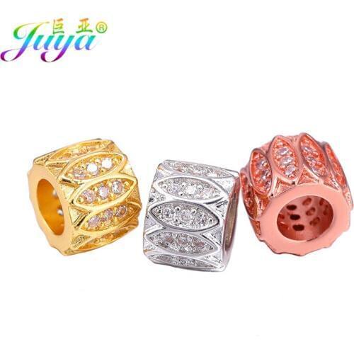 Juya DIY Big Hole Charm Beads For Jewelry Making Handamde Cubic Zirconia Metal Spacer Beads Supplies
