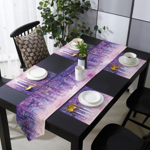 Oil Painting Purple Artistic Conception Table Runner Table Mats Cover For Home Wedding Banquet Festival Party Hotel Decoration