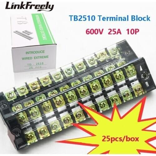 TB2510 10pcs Dual Row Screw Terminal Block Strip 10P 25A /600V Electric Wire Connector Terminal Fast Crimp TB 15A 45A Terminals
