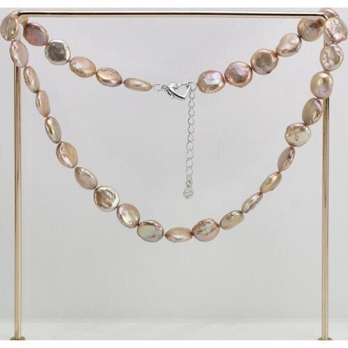 Unique Pearls jewellery Store,11-12mm Light Brown Color Coin Freshwater Pearl Necklace,Bridesmaid Gift For Girl