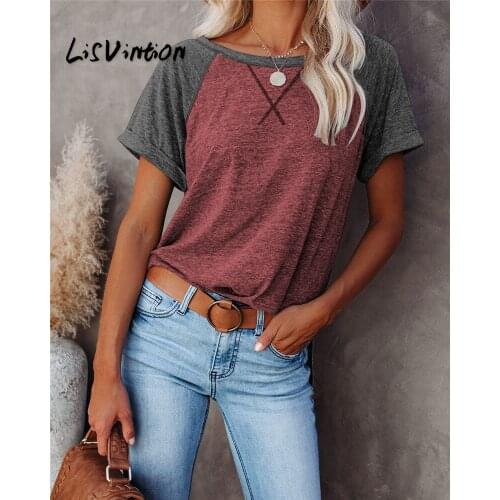 Summer Womens Base O-neck Tees Short Sleeve Patchwork Casual Tops T-shirt