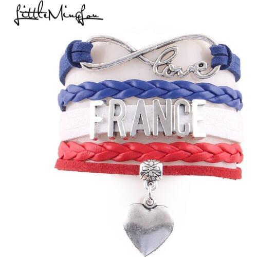 Little MingLou Infinity love FRANCE Bracelet heart Charm leather wrap men bracelets & bangles for Women jewelry country gift