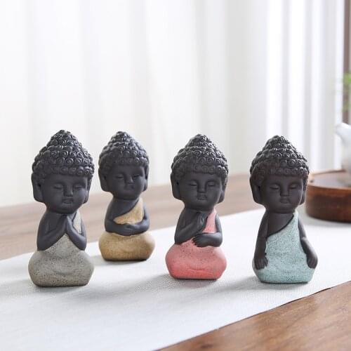 Small Buddha Statue Monk Figurine Tafagata Indian Yoga Mandalatea Pets Purple Ceramic Crafts Decorative Ornaments