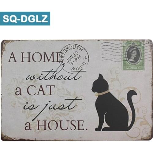 [SQ-DGLZ]A HOME A CAT A HOUSE Metal Sign Vintage Metal Plates Cafe Pub Club Home Wall Decor Tin Signs Retro Plaque