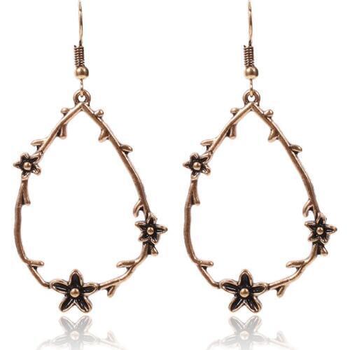 HC Fashion Simple Style Water Drop Earrings Women Long Dangle Antique Earrings Vintage Flower Elegant Earrings Party Jewelry F