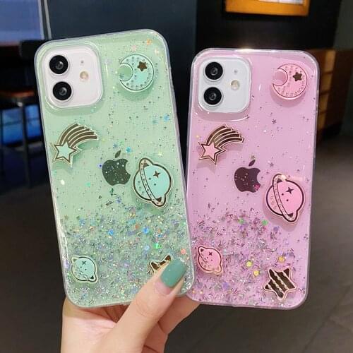 Glitter Bling Clear 3D Planet Space soft silicone phone case for iPhone 11 12 Pro MAX XR X XS 7 8 Plus SE 2 6S 6 star sky Cover