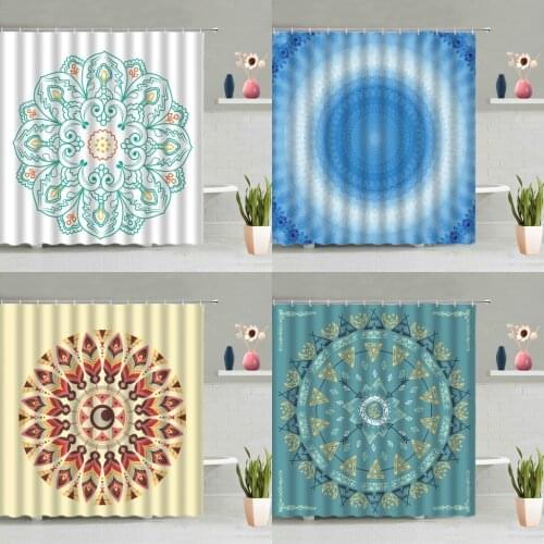 Bohemian Shower Curtain Set Indian Ethnic Style Mandala Flower Geometric Pattern Bathtub Decoration Screen Washable With Hooks