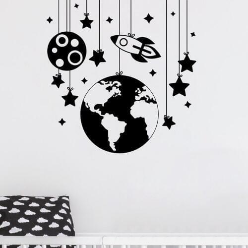 Planet Wall Stickers Rocket Decals Nursery Room Decor Space Ship Vinyl Wall Decal Kids Room Boys Bedroom Wall Art S1-004