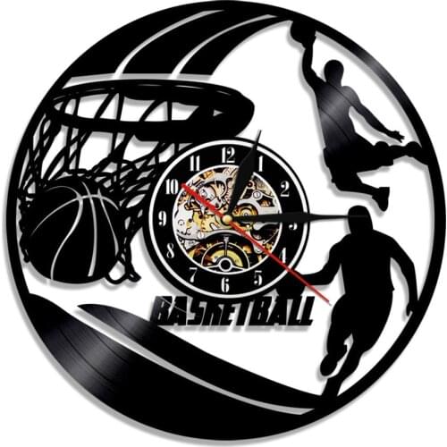 Basketball Players Silhouette Wall Art Vinyl Record Wall Clock Basketball Wall Clock Slam Dunk Basketball Home Decor Sports Gift