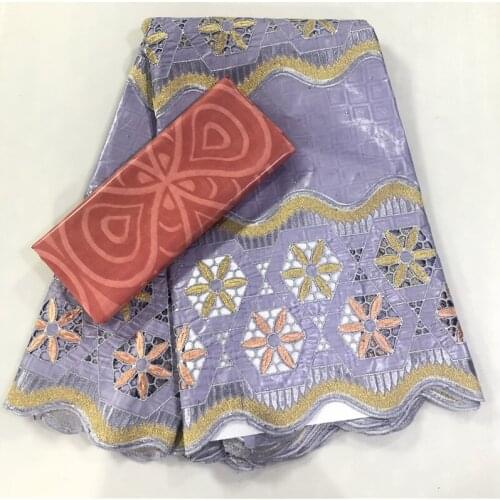 New arrival african Bazin riche fabric with stones cotton lace embroidery 2.5yards bazin lace+2.5yards pure color ghalila bazin