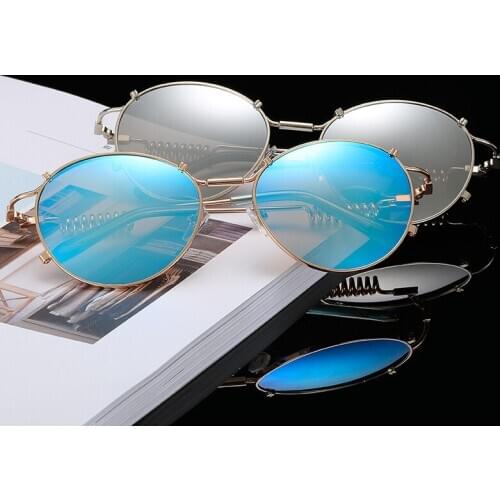 New Sunglasses Punk Steam Crown Mirror Metal Oval Frame Double Spring Glasses Frame Sunglasses for Men and Women Multicolor