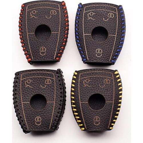 New style black coffee color leather key cover for Mercedes-Benz W203 W210 W211 AMG W204 C E S CLS CLK CLA SLK 3 button Key box