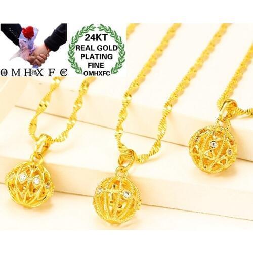 OMHXFC Wholesale EP81 European Fashion Woman Girl Party Birthday Wedding Gift Ball Hollow Out AAA Zircon 24KT Gold Pendant Charm