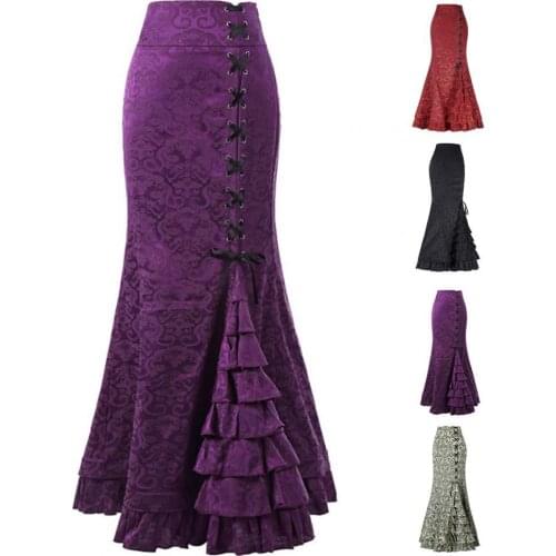 Casual Halloween Skirt Jacquard Fishtail Women Punk Style Vintage Ruffles Bodycon Skirt Elegant Office for Festival