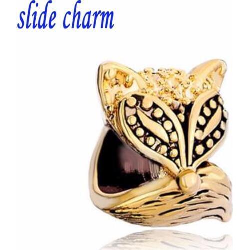 Slide charm Free shipping the fox animal charm beads fit Pandora bracelet mother lover Christmas gift