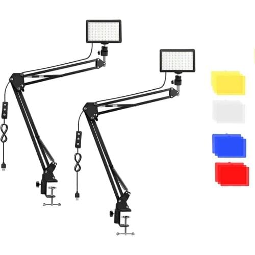 2 Packs LED Photography Video Light With Scissor Arm Stand Conference Lighting Photo Studio Lamp For Zoom YouTube Live Streaming