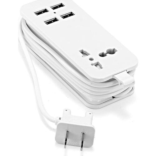 US Power Strip With 4 USB Portable Extension Socket Blue White 4 Color Type Plug 1.5m Cable Power Strip Travel Adapter Charger