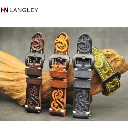 Vintage Embossed Watch Band Handmade Cowhide Watchstraps Universal Strap 18 20 22mm 24mm Leather Pattern Watchband