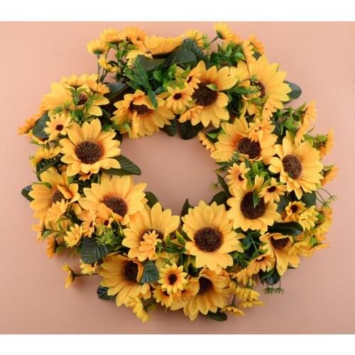 16" Fresh-looking Artificial Sunflower Garland Door Wreath Hanging Pendant Fit for Home Wedding Festival Decoration